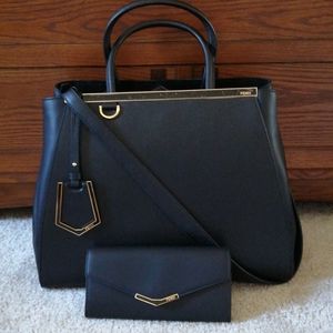 Fendi 2Jours Handbag Black Leather Medium